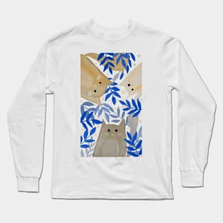 Cats and branches - blue and yellow Long Sleeve T-Shirt